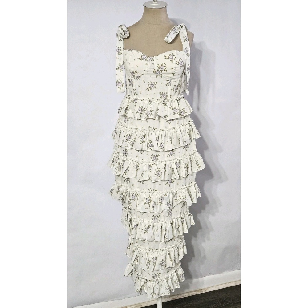 Amable By Mable Floral Tiered Ruffled Midi Dress